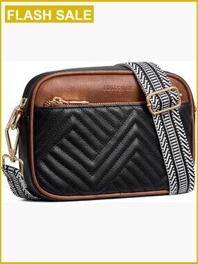 Quilted Vegan Leather Crossbody Bag with Wide Strap